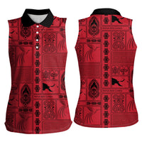 Papua New Guinea Heritage Motif Women Sleeveless Polo Shirt Red Version