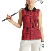 Papua New Guinea Heritage Motif Women Sleeveless Polo Shirt Red Version
