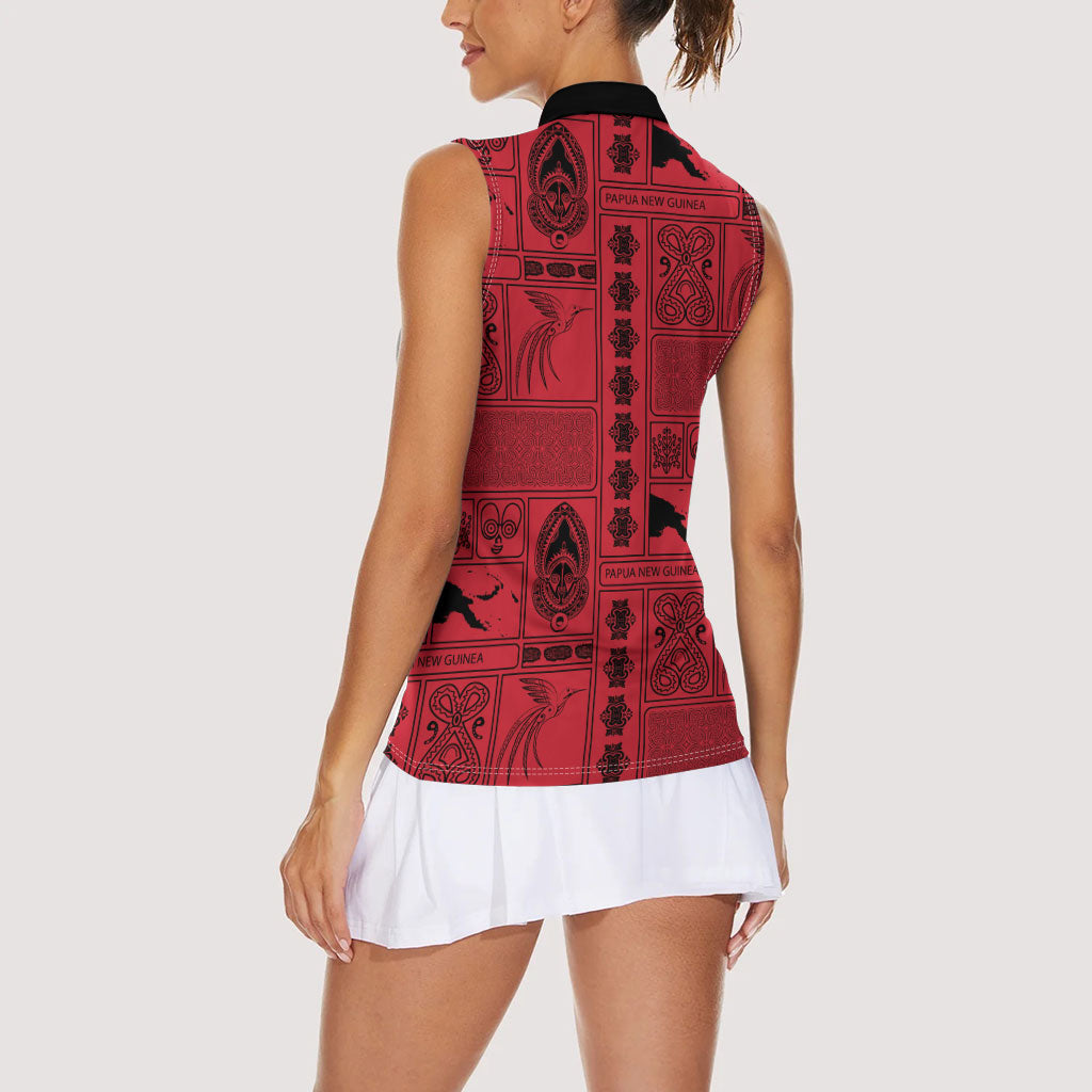 Papua New Guinea Heritage Motif Women Sleeveless Polo Shirt Red Version