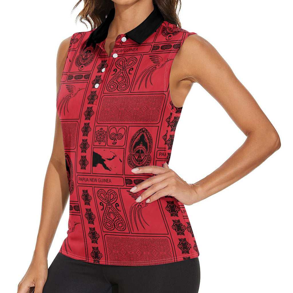Papua New Guinea Heritage Motif Women Sleeveless Polo Shirt Red Version