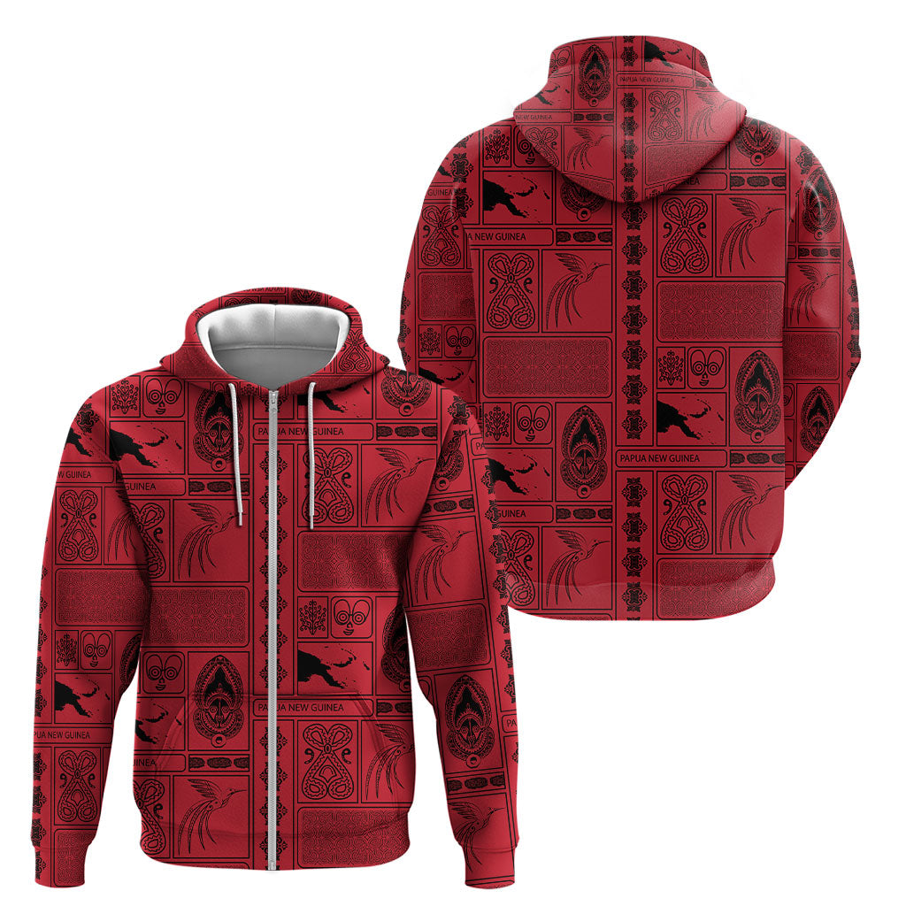 Papua New Guinea Heritage Motif Zip Hoodie Red Version