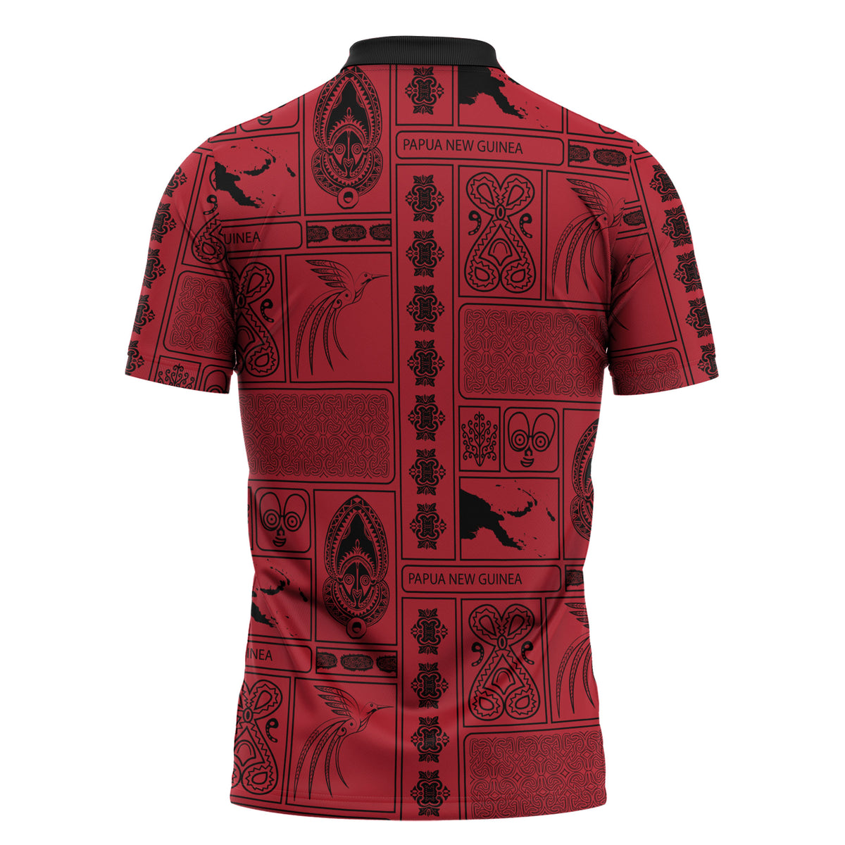 Papua New Guinea Heritage Motif Zipper Polo Shirt Red Version