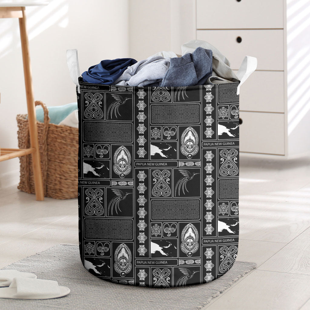 Papua New Guinea Heritage Motif Laundry Basket Black Version LT05 Black - Polynesian Pride