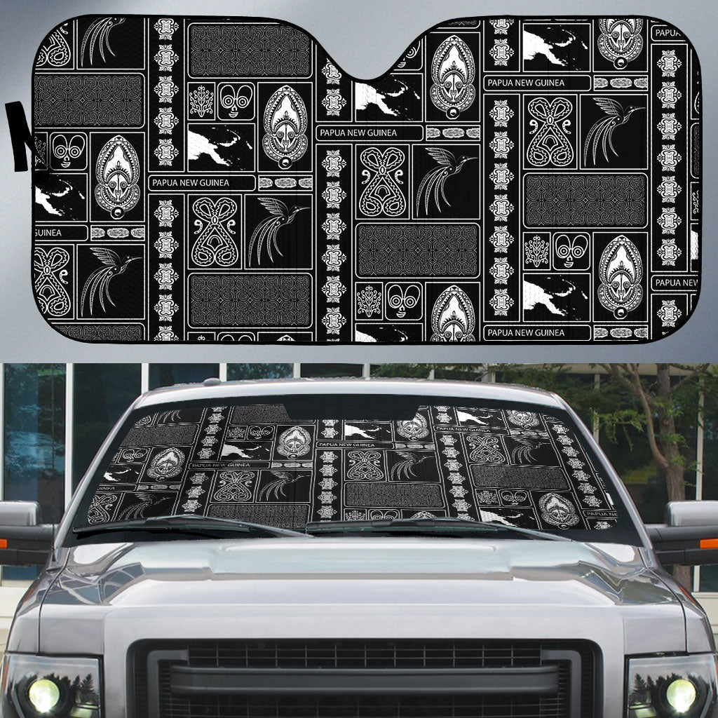 Papua New Guinea Heritage Motif Auto Sun Shade Black Version