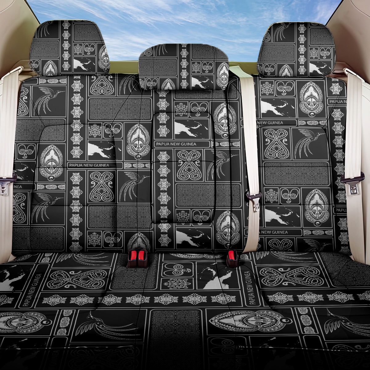 Papua New Guinea Heritage Motif Back Car Seat Cover Black Version LT05 One Size Black - Polynesian Pride