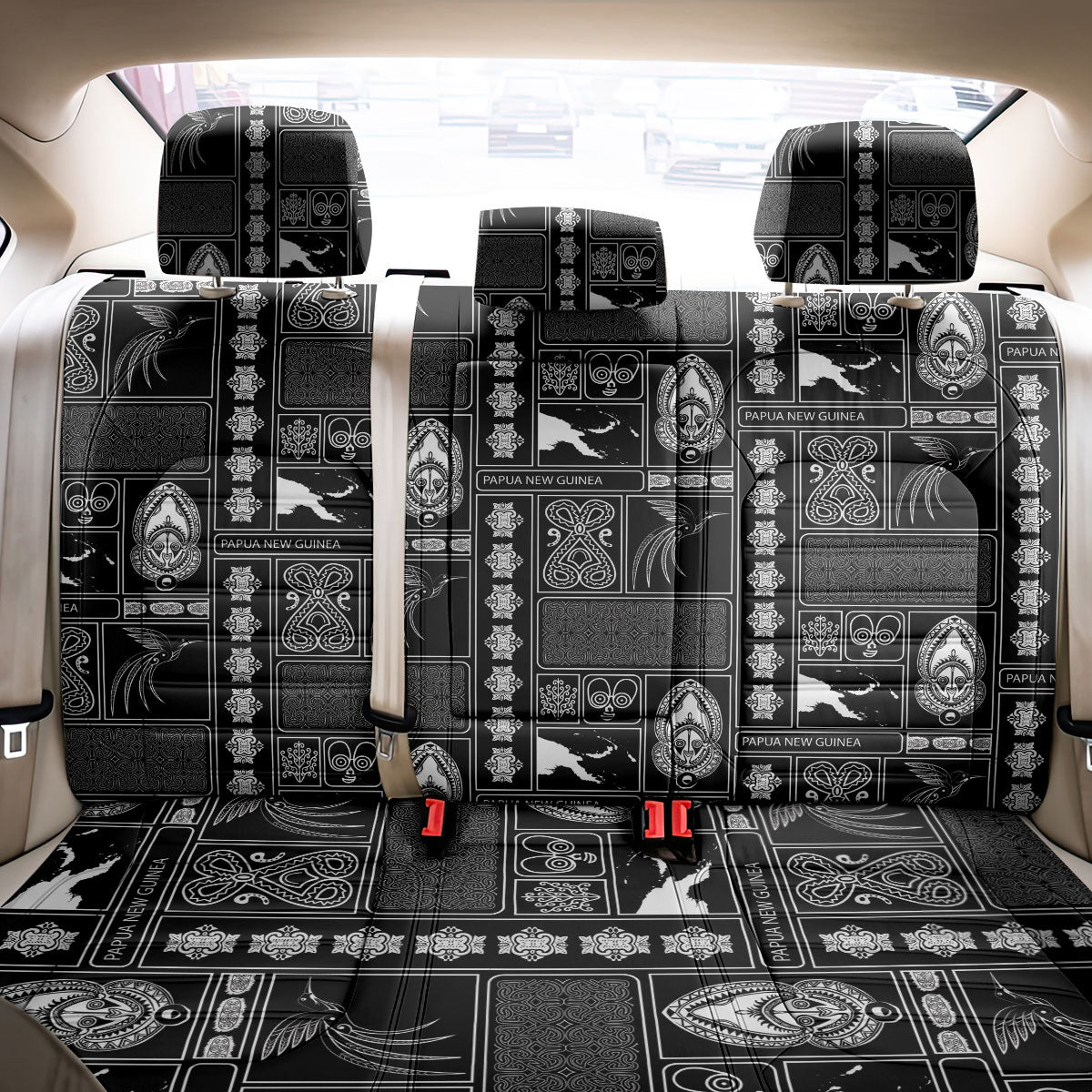Papua New Guinea Heritage Motif Back Car Seat Cover Black Version