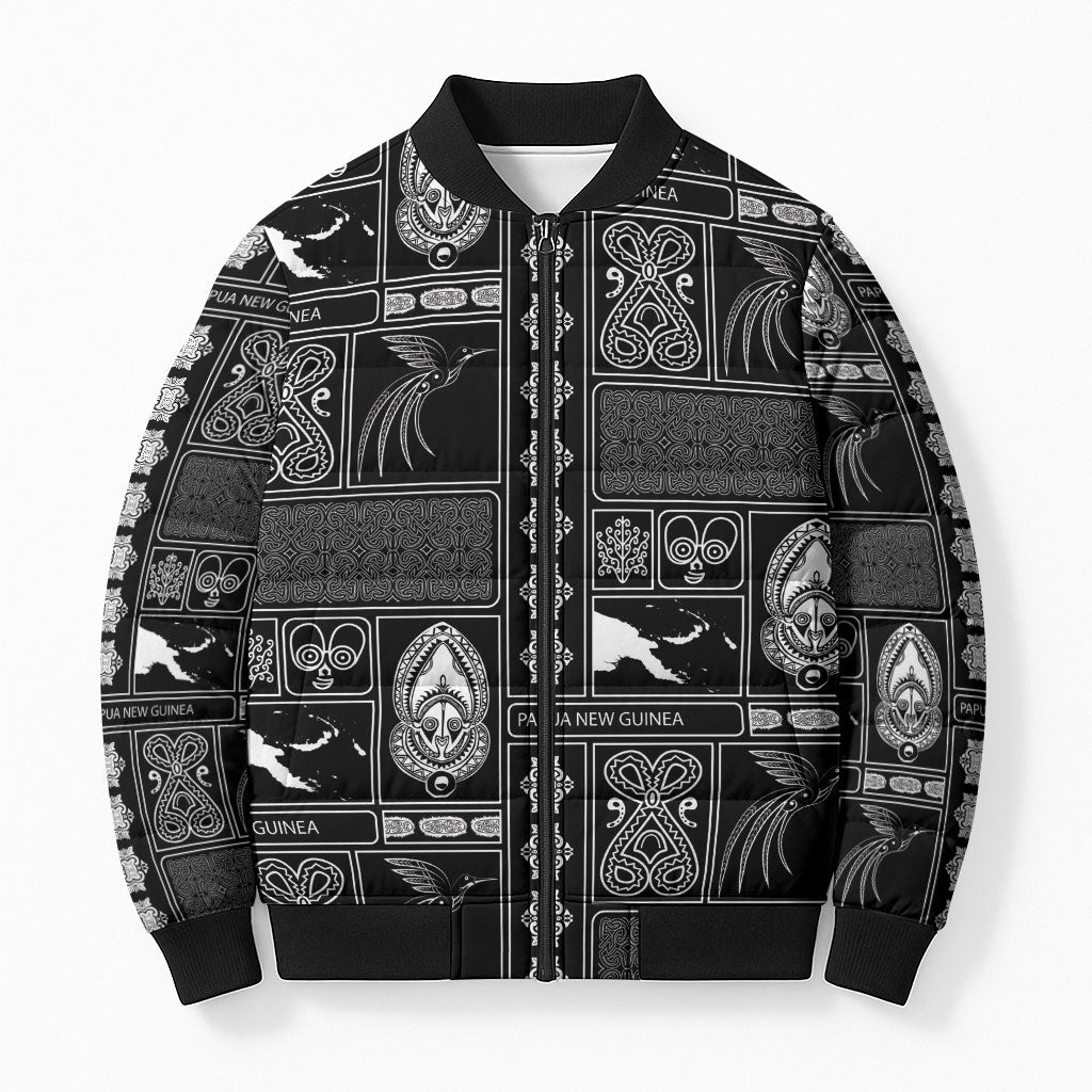Papua New Guinea Heritage Motif Bomber Puffer Jacket Black Version