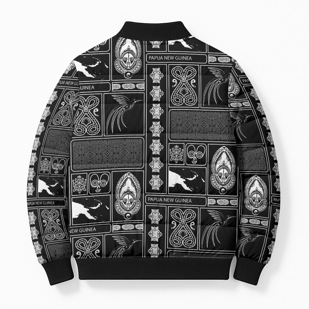 Papua New Guinea Heritage Motif Bomber Puffer Jacket Black Version