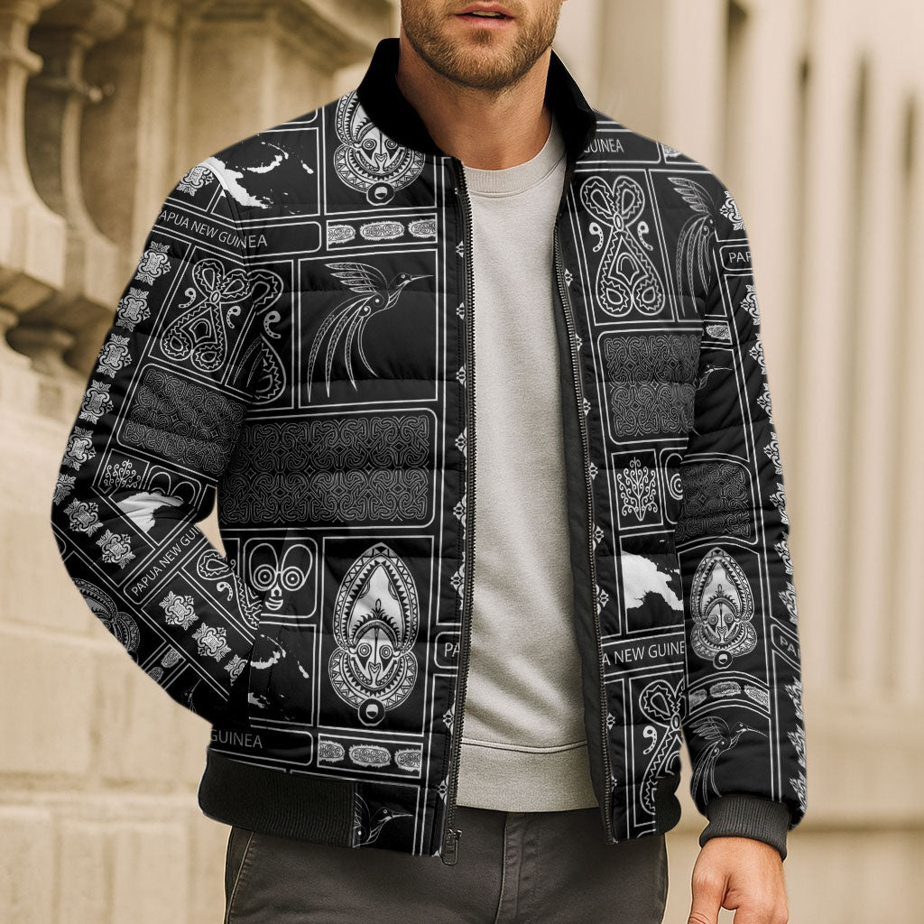 Papua New Guinea Heritage Motif Bomber Puffer Jacket Black Version