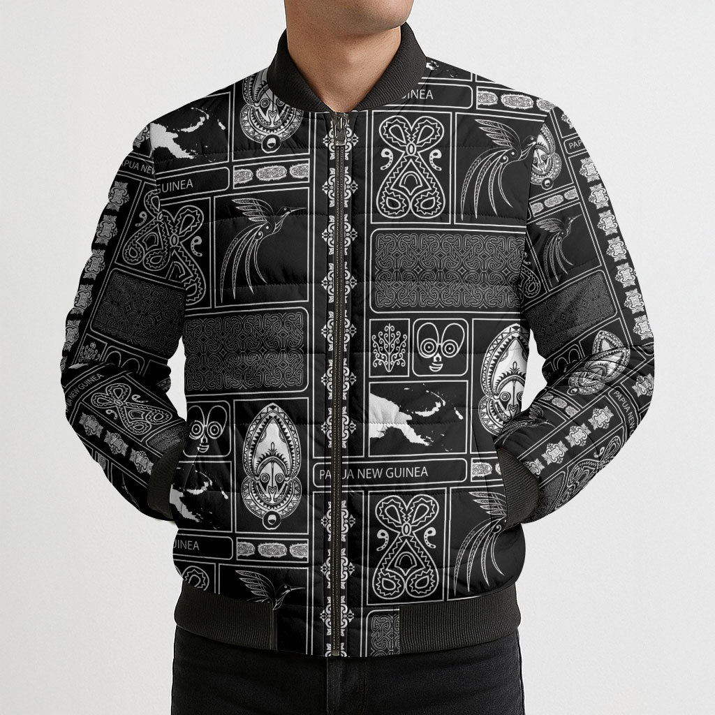 Papua New Guinea Heritage Motif Bomber Puffer Jacket Black Version