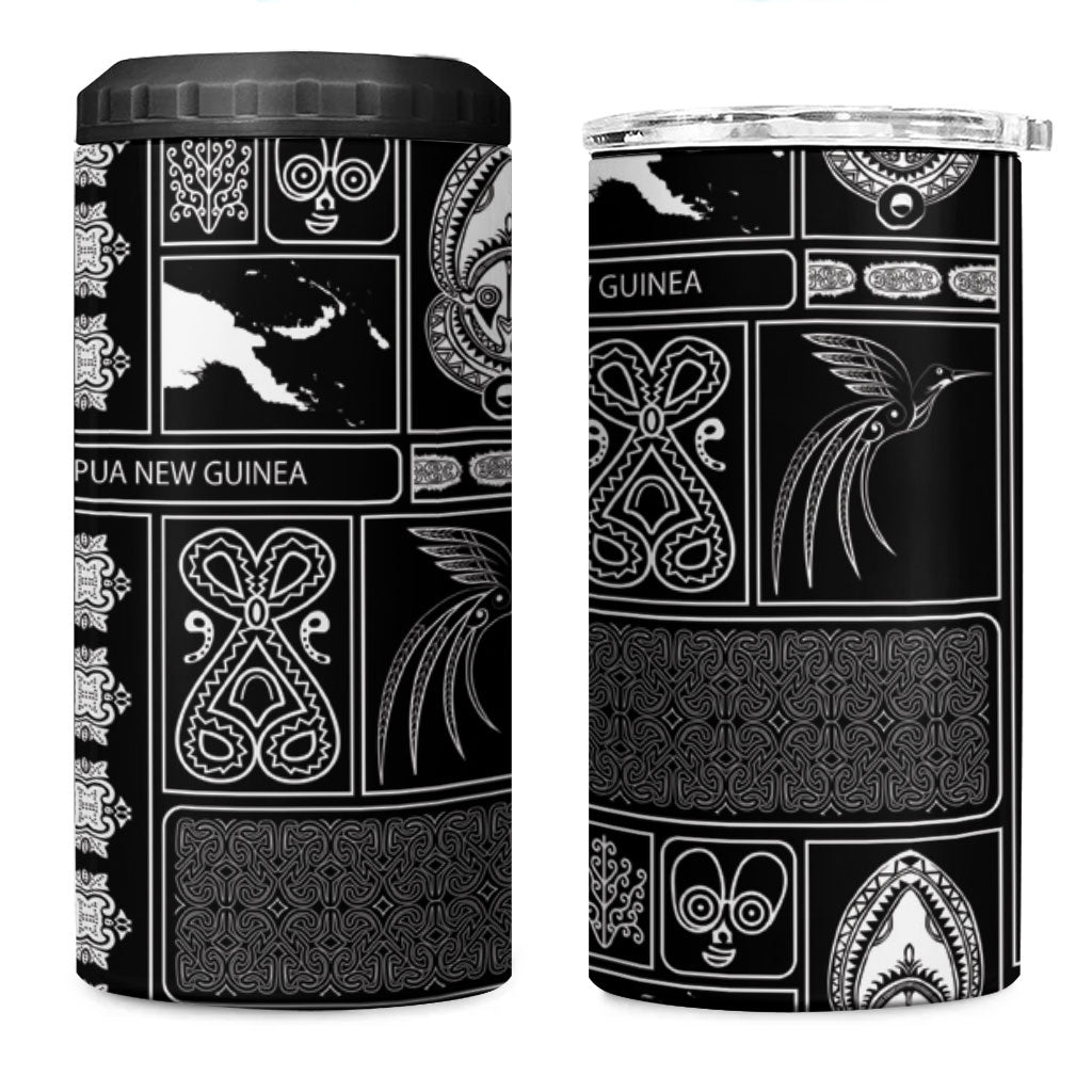 Papua New Guinea Heritage Motif 4 in 1 Can Cooler Tumbler Black Version