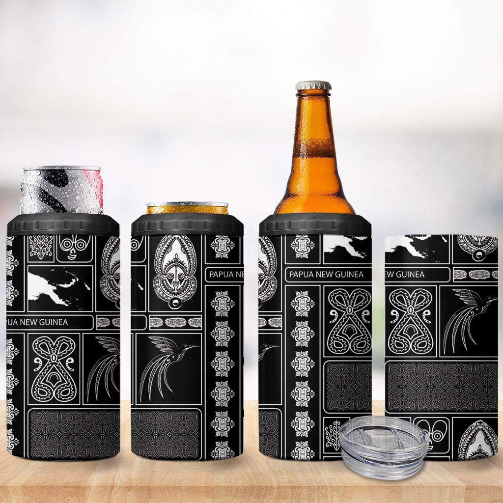 Papua New Guinea Heritage Motif 4 in 1 Can Cooler Tumbler Black Version