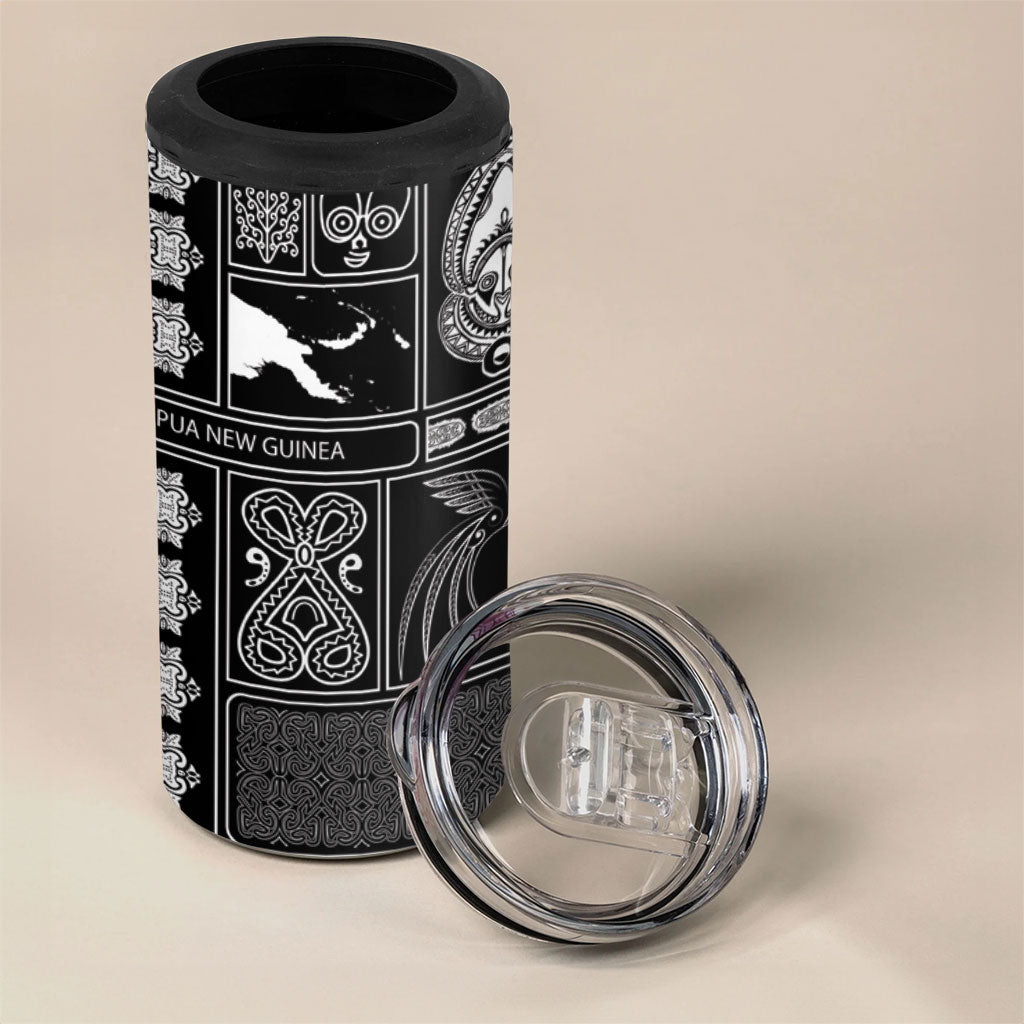 Papua New Guinea Heritage Motif 4 in 1 Can Cooler Tumbler Black Version