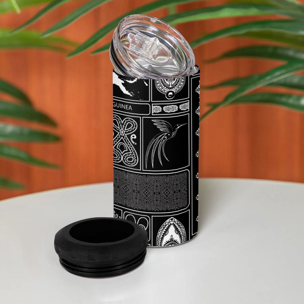 Papua New Guinea Heritage Motif 4 in 1 Can Cooler Tumbler Black Version