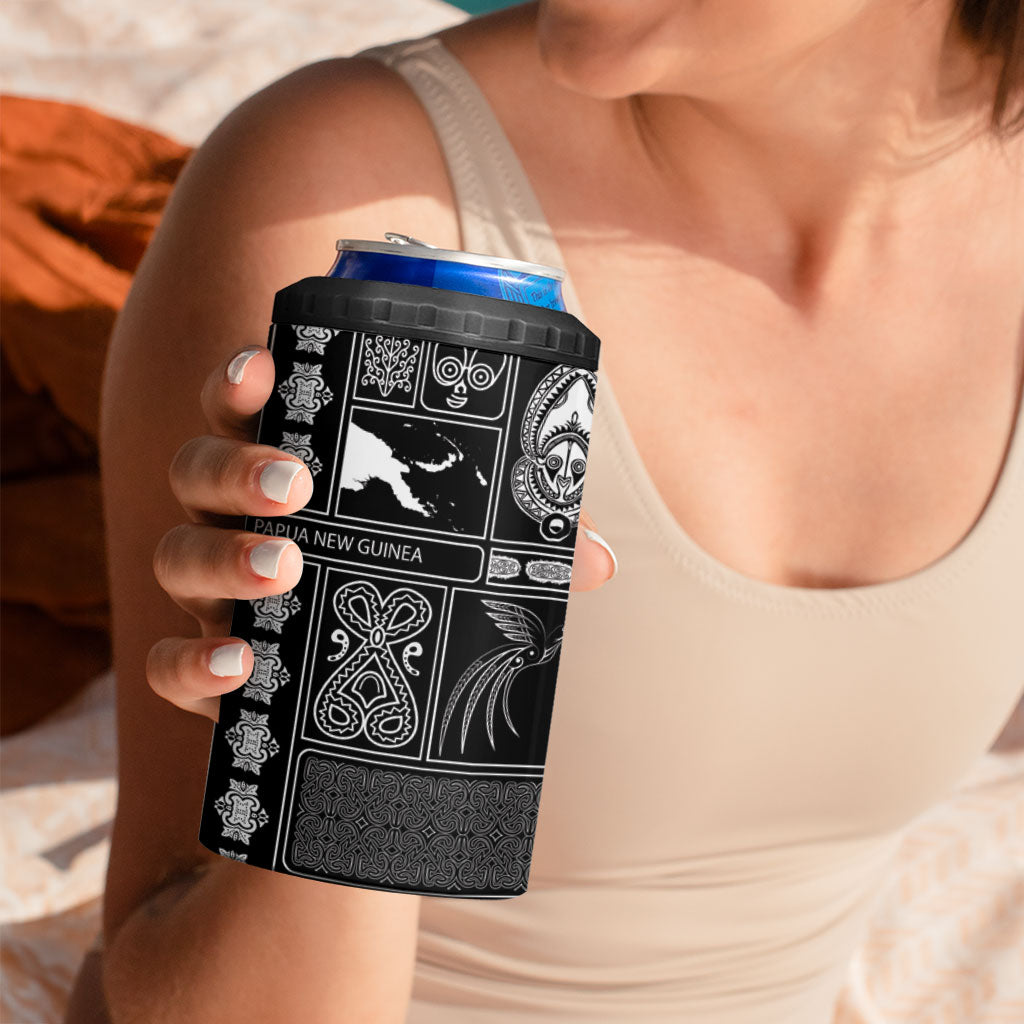 Papua New Guinea Heritage Motif 4 in 1 Can Cooler Tumbler Black Version