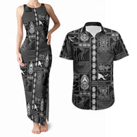 Papua New Guinea Heritage Motif Couples Matching Tank Maxi Dress and Hawaiian Shirt Black Version