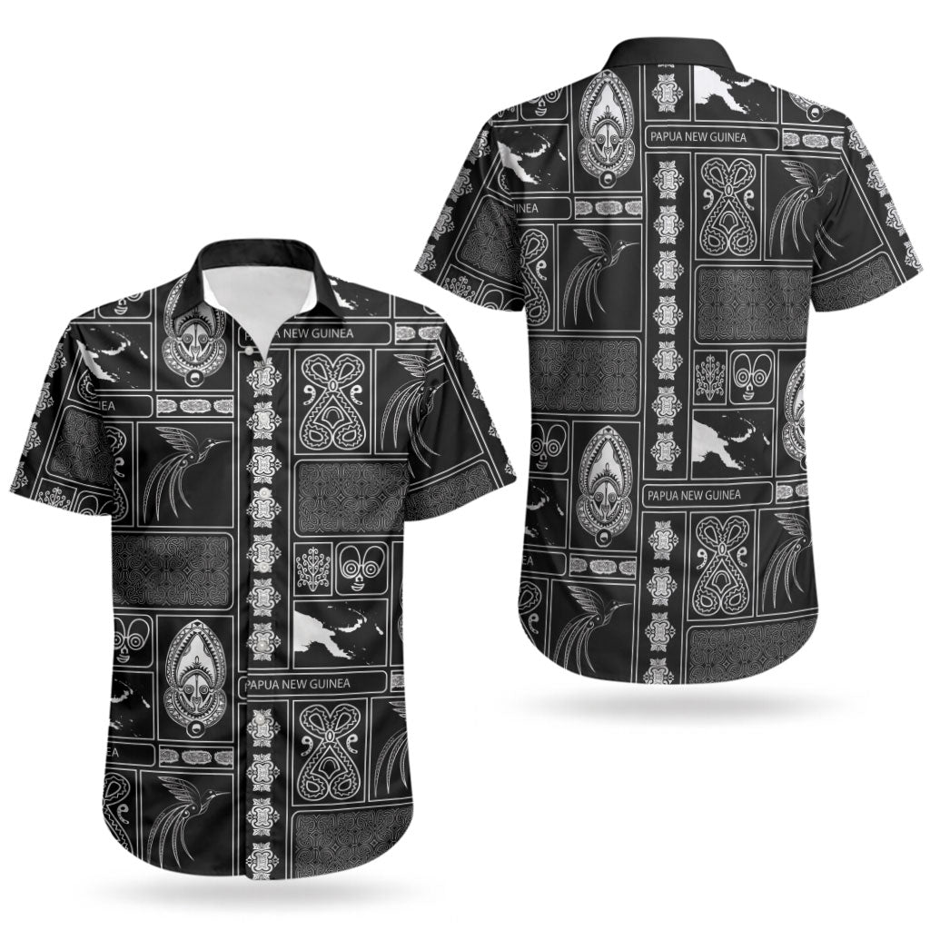 Papua New Guinea Heritage Motif Couples Matching Tank Maxi Dress and Hawaiian Shirt Black Version