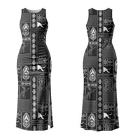 Papua New Guinea Heritage Motif Couples Matching Tank Maxi Dress and Hawaiian Shirt Black Version