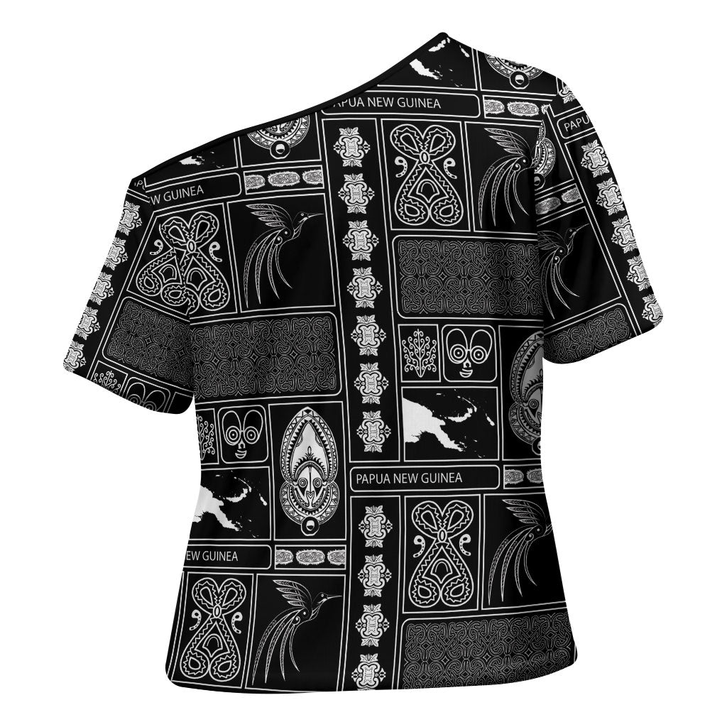 Papua New Guinea Heritage Motif Cross Shoulder Shirt Black Version