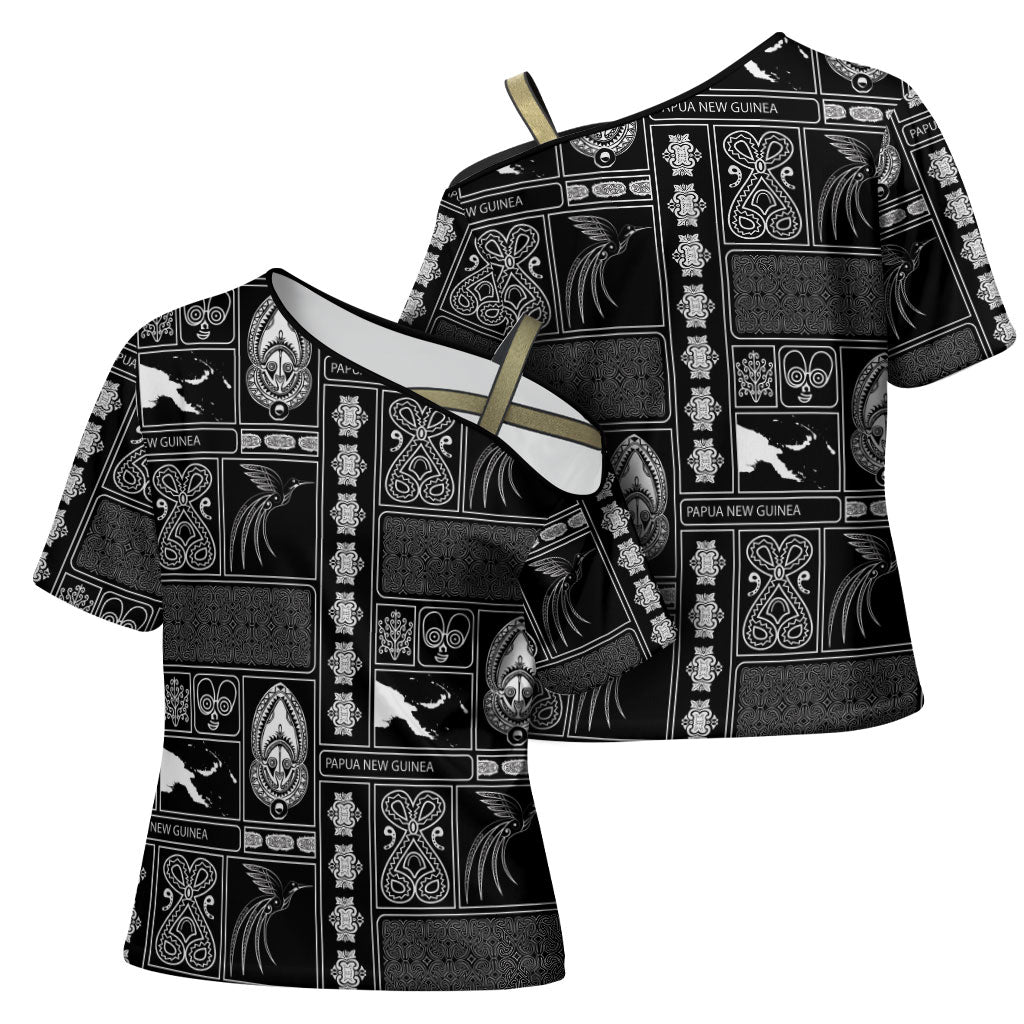 Papua New Guinea Heritage Motif Cross Shoulder Shirt Black Version