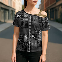 Papua New Guinea Heritage Motif Cross Shoulder Shirt Black Version