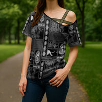 Papua New Guinea Heritage Motif Cross Shoulder Shirt Black Version