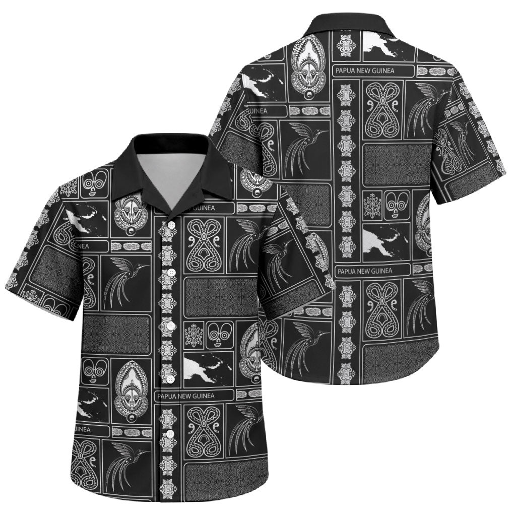 Papua New Guinea Heritage Motif Family Matching Long Sleeve Bodycon Dress and Hawaiian Shirt Black Version