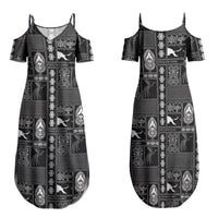 Papua New Guinea Heritage Motif Family Matching Summer Maxi Dress and Hawaiian Shirt Black Version