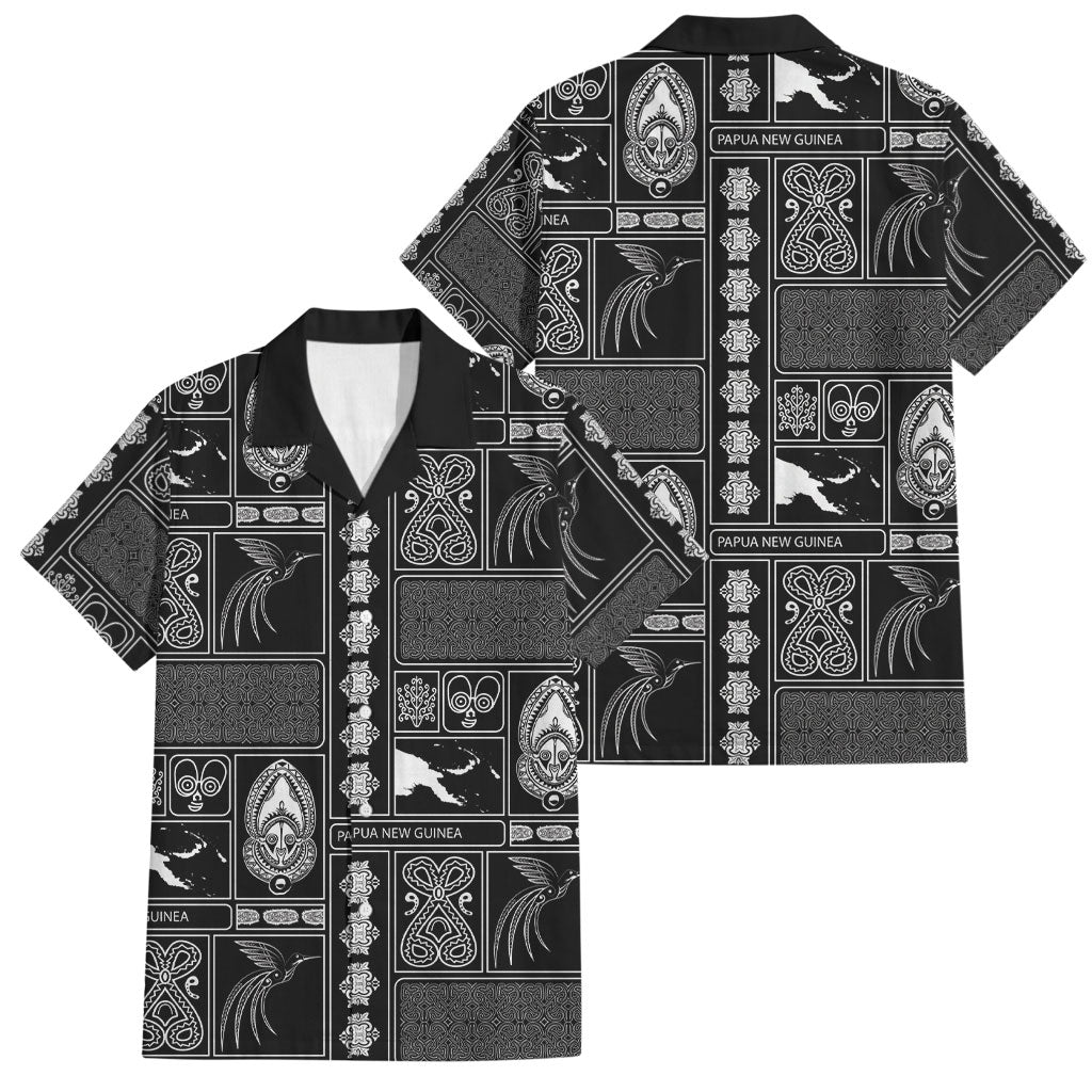 Papua New Guinea Heritage Motif Family Matching Tank Maxi Dress and Hawaiian Shirt Black Version