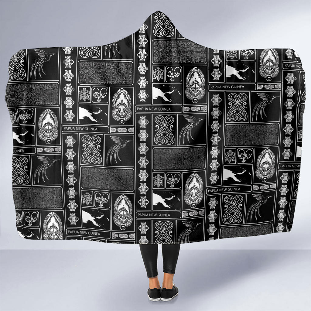 Papua New Guinea Heritage Motif Hooded Blanket Black Version