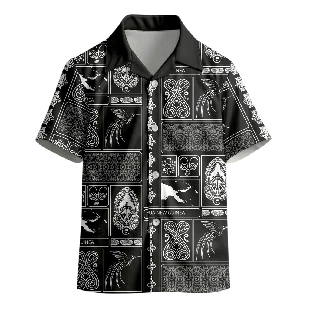 Papua New Guinea Heritage Motif Kid Hawaiian Shirt Black Version