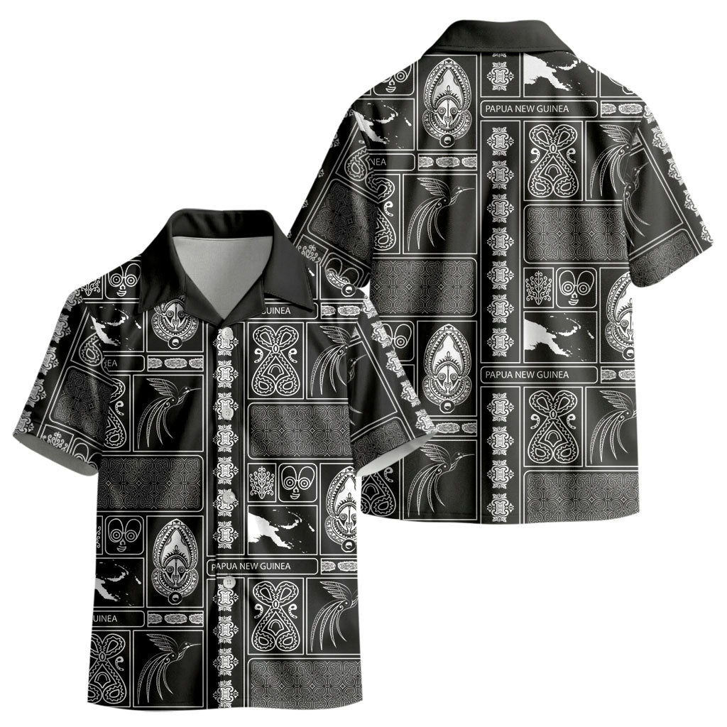 Papua New Guinea Heritage Motif Kid Hawaiian Shirt Black Version