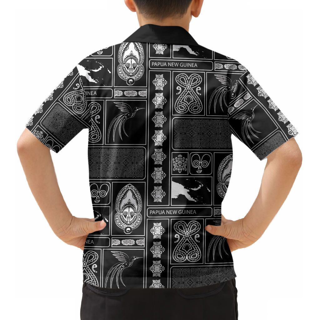 Papua New Guinea Heritage Motif Kid Hawaiian Shirt Black Version