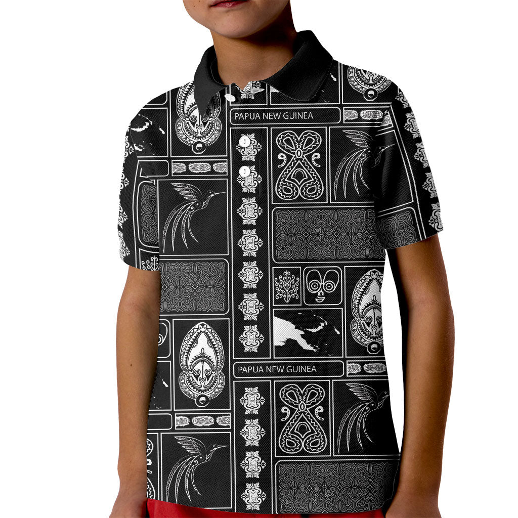 Papua New Guinea Heritage Motif Kid Polo Shirt Black Version