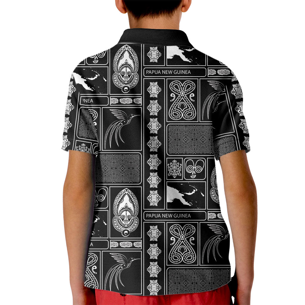 Papua New Guinea Heritage Motif Kid Polo Shirt Black Version
