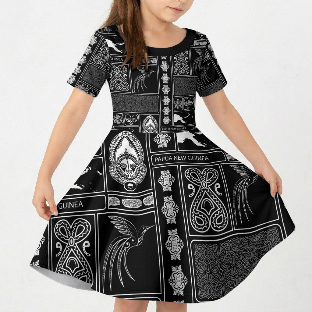 Papua New Guinea Heritage Motif Kid Short Sleeve Dress Black Version