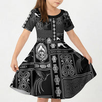 Papua New Guinea Heritage Motif Kid Short Sleeve Dress Black Version
