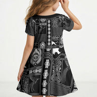 Papua New Guinea Heritage Motif Kid Short Sleeve Dress Black Version
