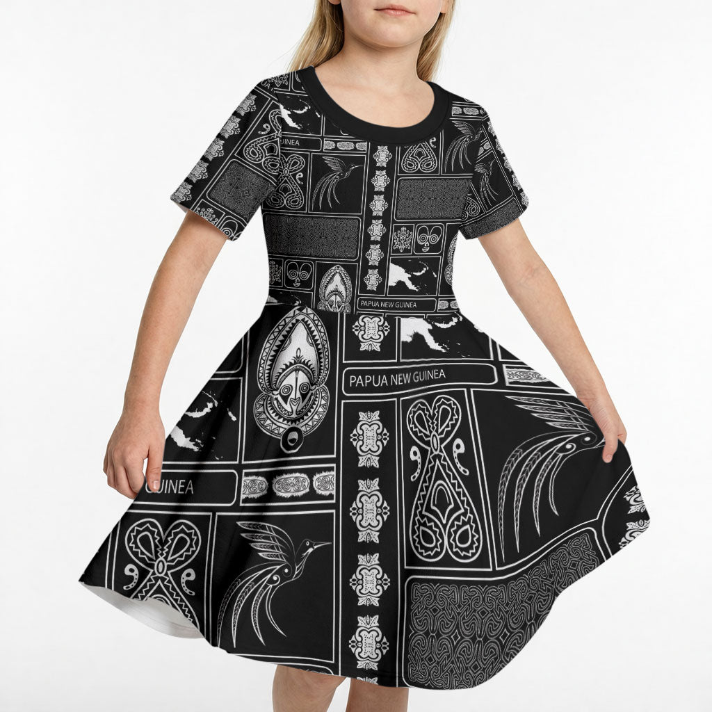 Papua New Guinea Heritage Motif Kid Short Sleeve Dress Black Version