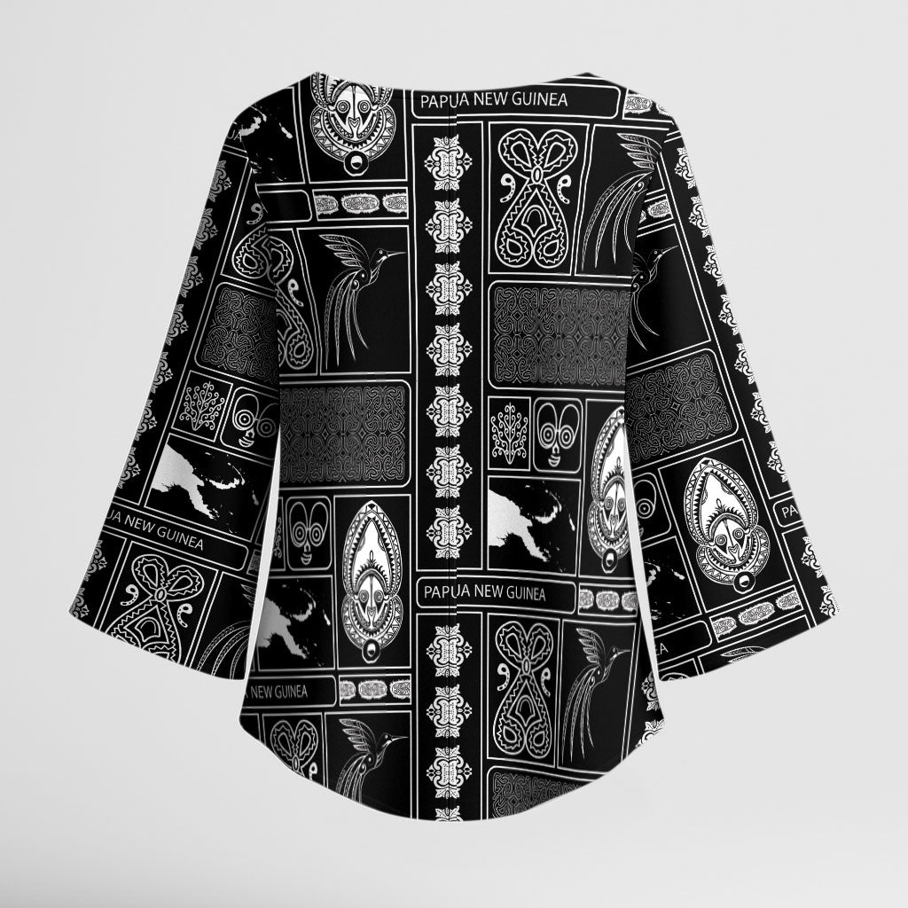 Papua New Guinea Heritage Motif Kimono Sleeve Blouse Black Version