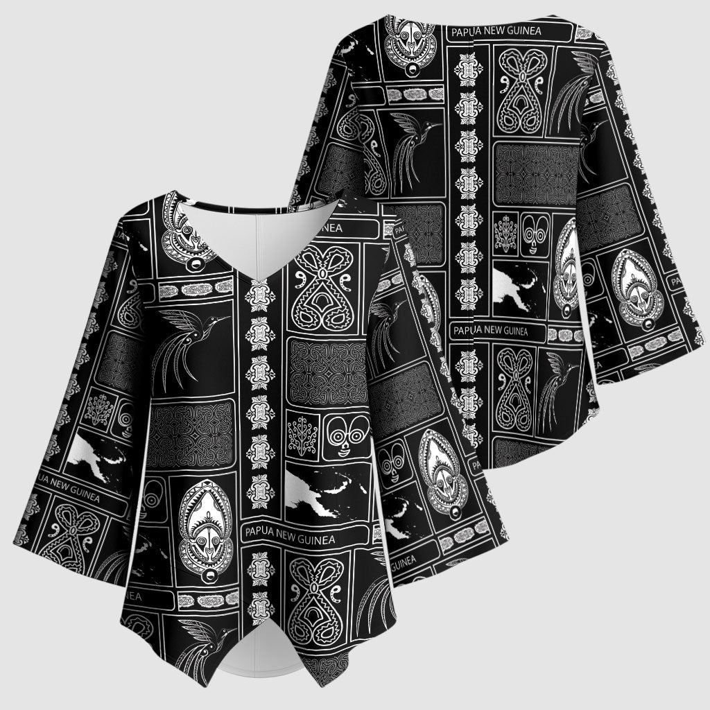 Papua New Guinea Heritage Motif Kimono Sleeve Blouse Black Version