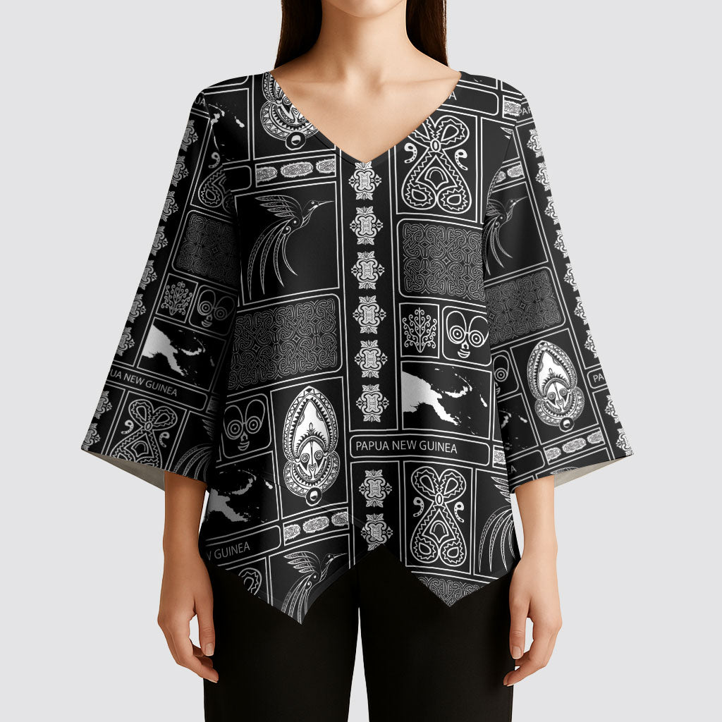 Papua New Guinea Heritage Motif Kimono Sleeve Blouse Black Version