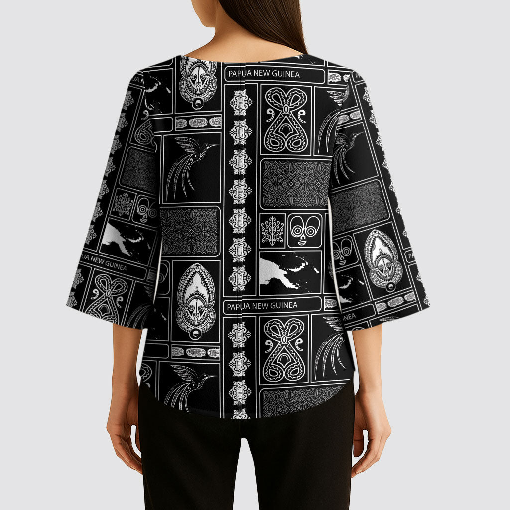 Papua New Guinea Heritage Motif Kimono Sleeve Blouse Black Version