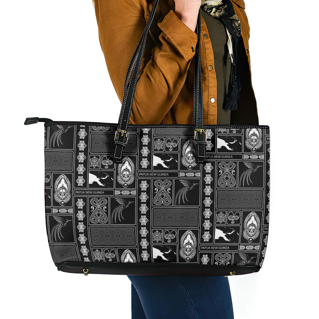 Papua New Guinea Heritage Motif Leather Tote Bag Black Version