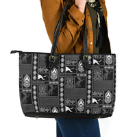 Papua New Guinea Heritage Motif Leather Tote Bag Black Version