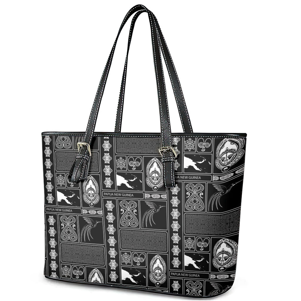 Papua New Guinea Heritage Motif Leather Tote Bag Black Version