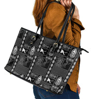 Papua New Guinea Heritage Motif Leather Tote Bag Black Version