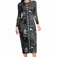 Papua New Guinea Heritage Motif Long Sleeve Bodycon Dress Black Version