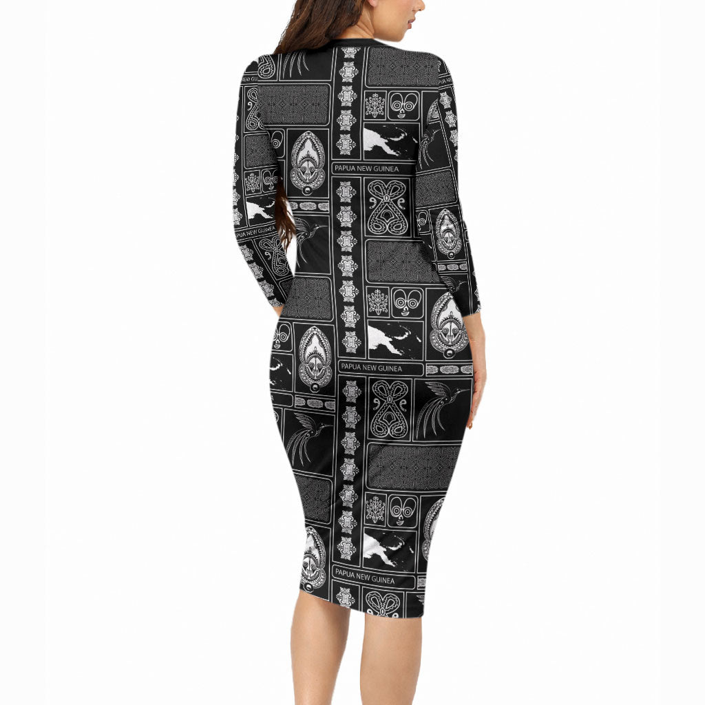 Papua New Guinea Heritage Motif Long Sleeve Bodycon Dress Black Version