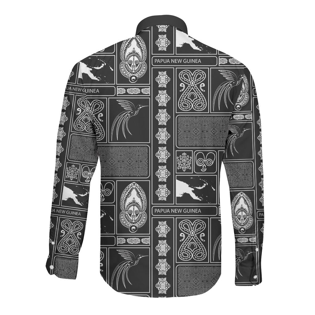 Papua New Guinea Heritage Motif Long Sleeve Button Shirt Black Version